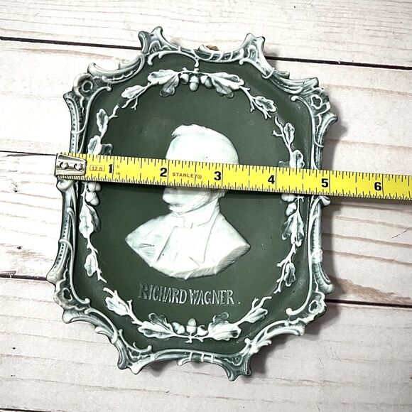 Antique German Shafer & Vater Jasperware Bisque Richard Wagner Cameo Wall Plaque - Picture 4 of 5